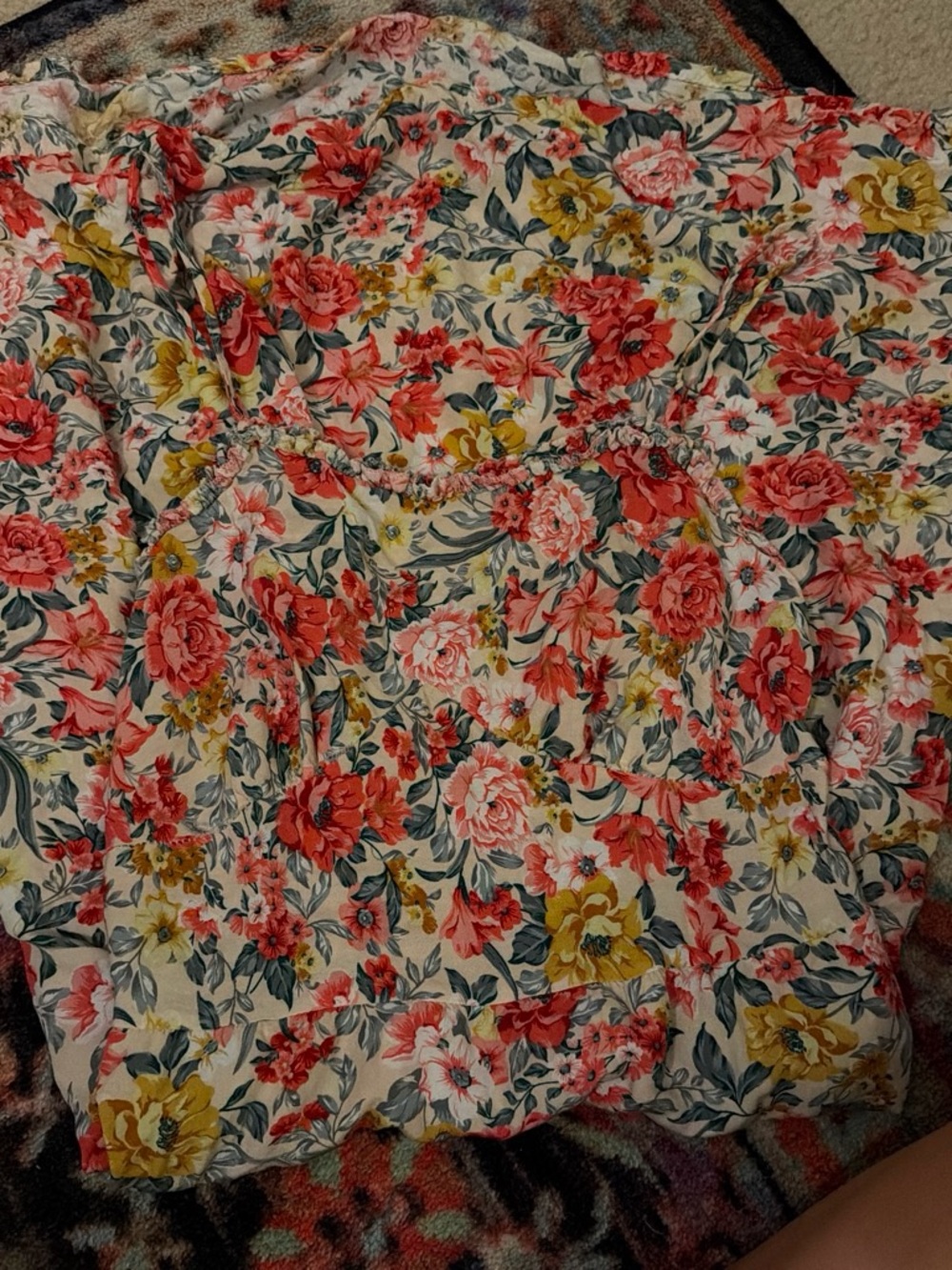 Floral Midi Dress in Cream with Pink & Yellow Blooms
